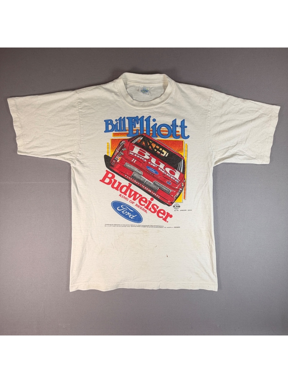 VTG Bill Elliott Budweiser Racing Shirt Mens M Ford Thunderbird NASCAR Tee